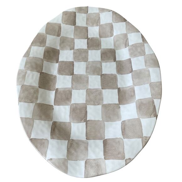 Chic Taupe & White Checkered Melamine Large Serving Platter 13X18 Oval NEW - Picture 3 of 9